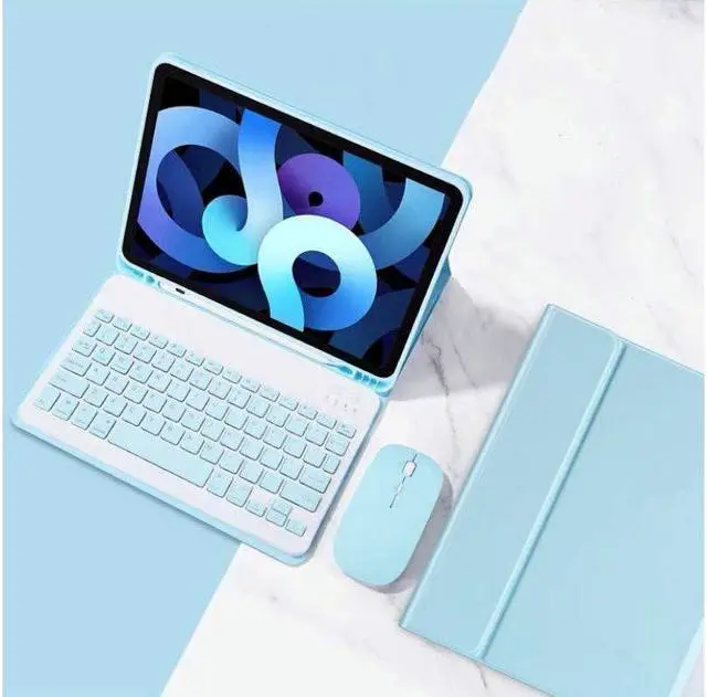 Main image of AnMengXinLing Lovely Keyboard Case for iPad 9th/8th/7th Generation with Mouse,Case for iPad9 iPad8 iPad7 10.2 inch with Pencil Holder and Deatachable Keyboard Mouse, Sky Blue