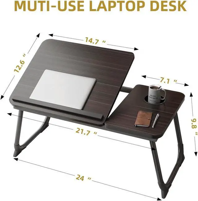 Alt view image 2 of 5 - YPRNM Bed Desk for Laptop, Foldable Laptop Table for Bed and Sofa, Bed Trays for Eating and Laptops with Cup Holder, 5 Levels of Adjustable Height