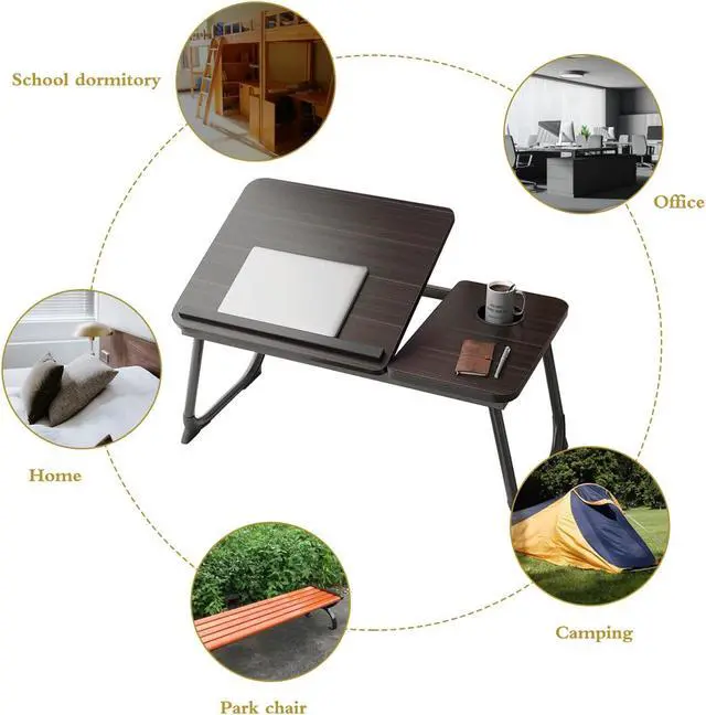 Alt view image 4 of 5 - YPRNM Bed Desk for Laptop, Foldable Laptop Table for Bed and Sofa, Bed Trays for Eating and Laptops with Cup Holder, 5 Levels of Adjustable Height