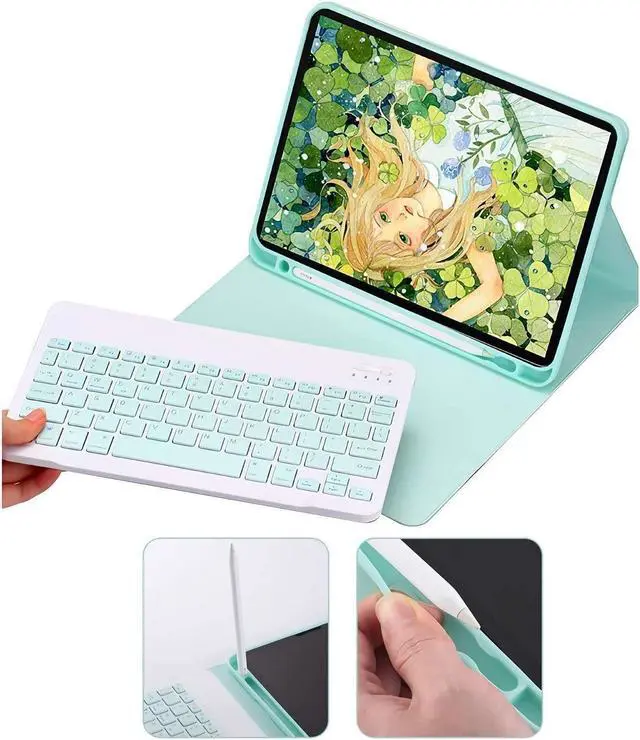 Alt view image 3 of 5 - AnMengXinLing Lovely Keyboard Case for iPad 9th/8th/7th Generation with Mouse,Case for iPad9 iPad8 iPad7 10.2 inch with Pencil Holder and Deatachable Keyboard Mouse, Sky Blue