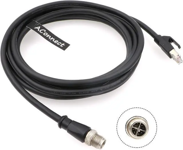 Main image of AConnect M12-RJ45-XCode-Ethernet-Shielded-Industrial-Waterproof-Cable for Cognex Industrial Camera M12 8Pin X-Code Male to RJ45 Cat6a Flexible 9.8Ft|3M
