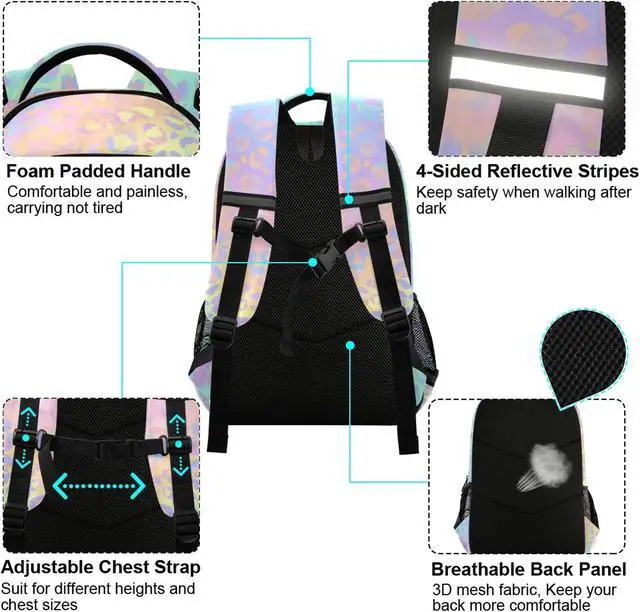 Alt view image 4 of 5 - ALAZA Rainbow Leopard Print Cheetah Backpack Purse for Girls Boys Kids Women Personalized Laptop Notebook Tablet School Bag Stylish Casual Daypack, 13 14 15.6 inch