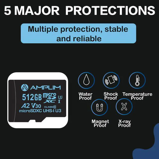 Alt view image 5 of 5 - Amplim 512GB Micro SD Card | MicroSD Memory Plus Adapter | Extreme High Speed 170MB/S A2 MicroSDXC U3 Class 10 V30 UHS-I for Nintendo, GoPro Hero, Surface, Phone, Camera Cam, Tablet