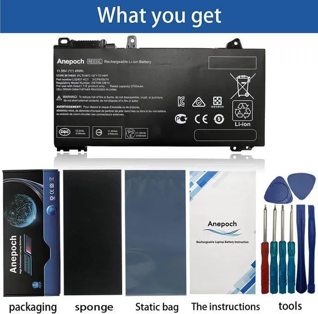 Alt view image 4 of 5 - Anepoch RE03XL Laptop Battery Compatible with HP ProBook 430 440 445 450 455R G6 G7 Serie Notebook HSTNN-OB1C HSTNN-UB7R HSTNN-DB9A L32407-AC1 L32407-2B1 L32407-541 L32656-005 11.55V 45Wh 3750mAh
