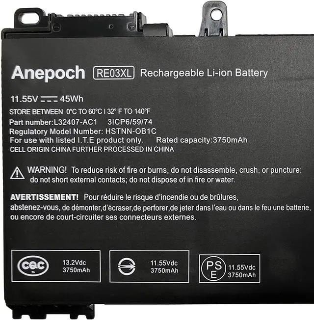 Alt view image 5 of 5 - Anepoch RE03XL Laptop Battery Compatible with HP ProBook 430 440 445 450 455R G6 G7 Serie Notebook HSTNN-OB1C HSTNN-UB7R HSTNN-DB9A L32407-AC1 L32407-2B1 L32407-541 L32656-005 11.55V 45Wh 3750mAh