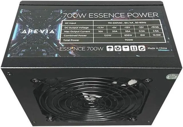 Alt view image 5 of 5 - Apevia ATX-ES700W Essence 700W ATX Semi-Modular Gaming Power Supply with Auto-Thermally Controlled 120mm Black Fan, 115/230V Switch, All Protections