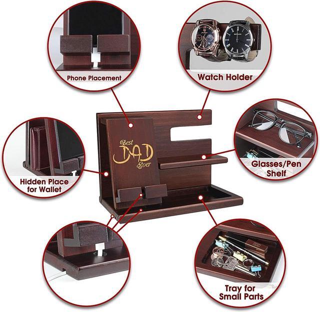 Alt view image 3 of 5 - Personalized Wood Phone Docking Station - Presents for Dad - Best Dad Ever - Perfect for Birthday, Christmas, Fathers Day