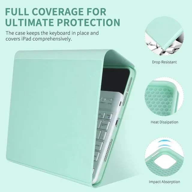 Alt view image 3 of 5 - Keyboard Case for iPad Air 11 inch (M3 2025 / M2 2024) & iPad Pro 11 inch (4th/3rd/2nd/1st) Gen - Magnetic Detachable Bluetooth Keyboard with Pencil Holder for 10.9" iPad Air 4th/5th Gen (Green)