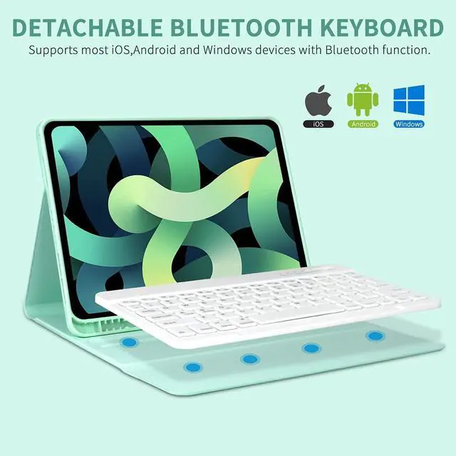Alt view image 4 of 5 - Keyboard Case for iPad Air 11 inch (M3 2025 / M2 2024) & iPad Pro 11 inch (4th/3rd/2nd/1st) Gen - Magnetic Detachable Bluetooth Keyboard with Pencil Holder for 10.9" iPad Air 4th/5th Gen (Green)