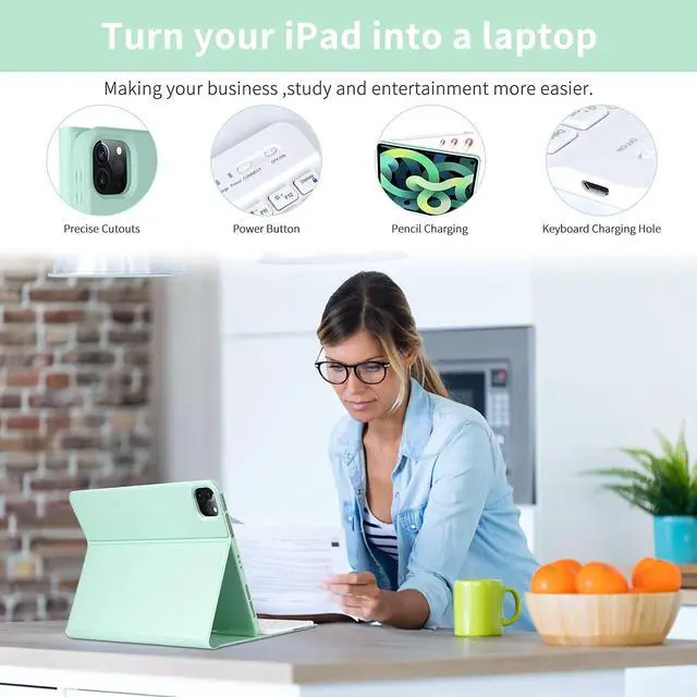 Alt view image 5 of 5 - Keyboard Case for iPad Air 11 inch (M3 2025 / M2 2024) & iPad Pro 11 inch (4th/3rd/2nd/1st) Gen - Magnetic Detachable Bluetooth Keyboard with Pencil Holder for 10.9" iPad Air 4th/5th Gen (Green)