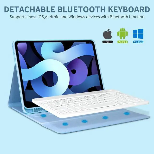 Alt view image 4 of 5 - Keyboard Case for iPad Air 11 inch (M3 2025 / M2 2024) & iPad Pro 11 inch (4th/3rd/2nd/1st) Gen - Magnetic Detachable Bluetooth Keyboard with Pencil Holder for 10.9" iPad Air 4th/5th Gen (Sky Blue)
