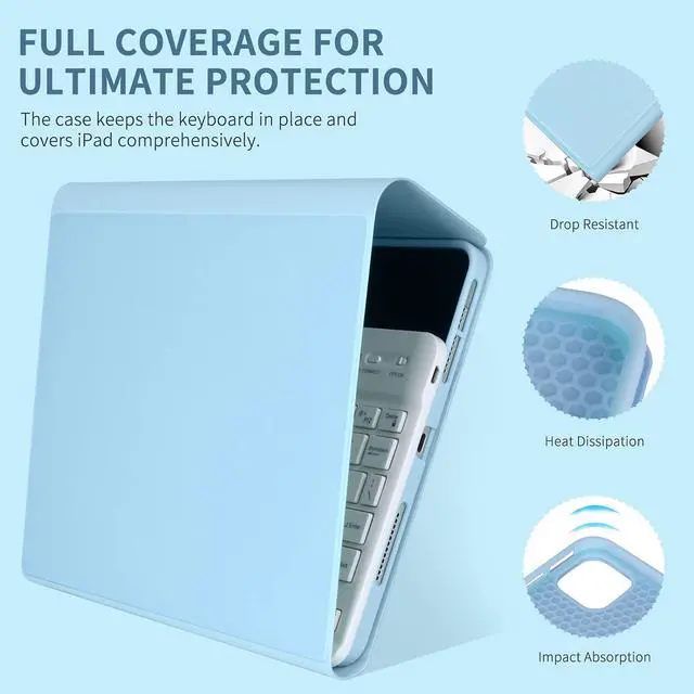 Alt view image 3 of 5 - Keyboard Case for iPad Air 11 inch (M3 2025 / M2 2024) & iPad Pro 11 inch (4th/3rd/2nd/1st) Gen - Magnetic Detachable Bluetooth Keyboard with Pencil Holder for 10.9" iPad Air 4th/5th Gen (Sky Blue)