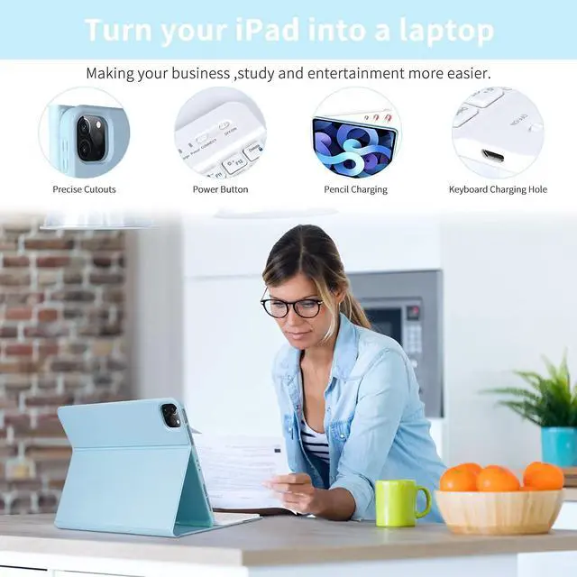 Alt view image 5 of 5 - Keyboard Case for iPad Air 11 inch (M3 2025 / M2 2024) & iPad Pro 11 inch (4th/3rd/2nd/1st) Gen - Magnetic Detachable Bluetooth Keyboard with Pencil Holder for 10.9" iPad Air 4th/5th Gen (Sky Blue)