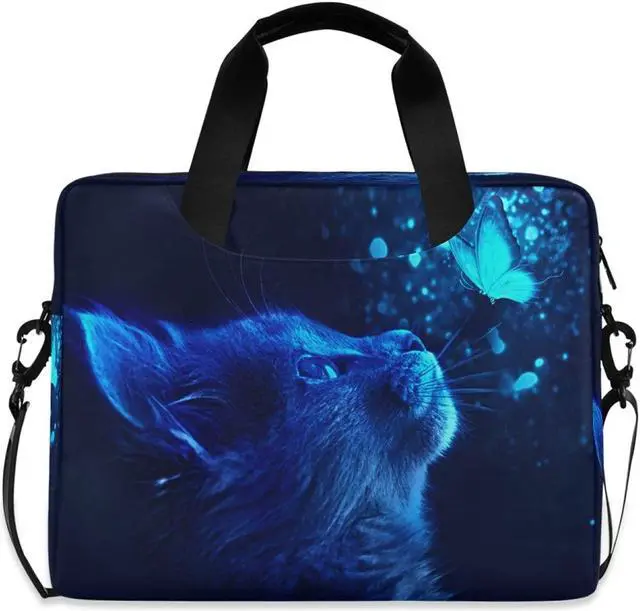 Main image of Cat Butterfly Light Blue Laptop Messenger Bag Case Sleeve Briefcase for Men Women