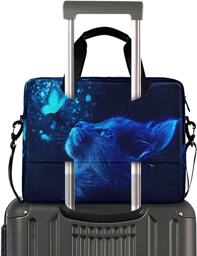 Alt view image 2 of 5 - Cat Butterfly Light Blue Laptop Messenger Bag Case Sleeve Briefcase for Men Women