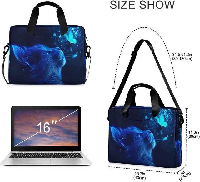 Alt view image 3 of 5 - Cat Butterfly Light Blue Laptop Messenger Bag Case Sleeve Briefcase for Men Women