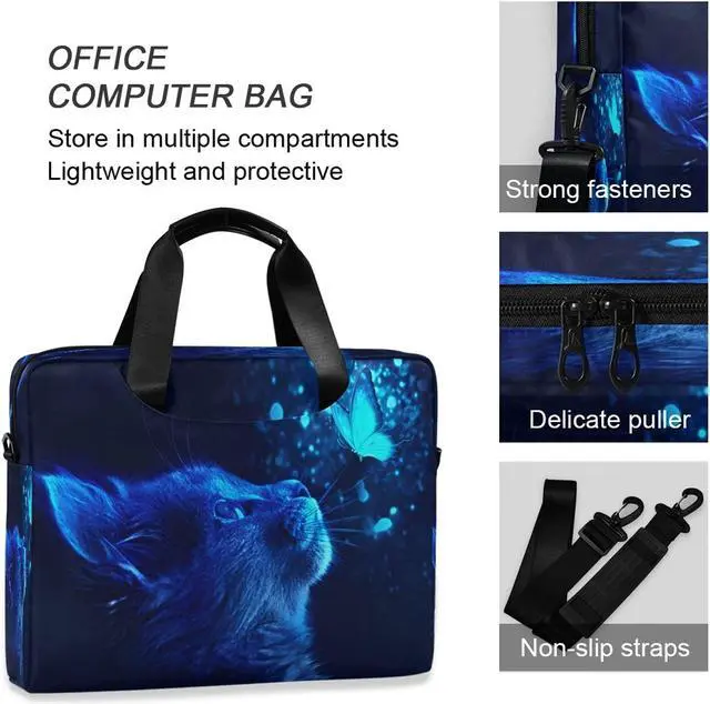 Alt view image 4 of 5 - Cat Butterfly Light Blue Laptop Messenger Bag Case Sleeve Briefcase for Men Women