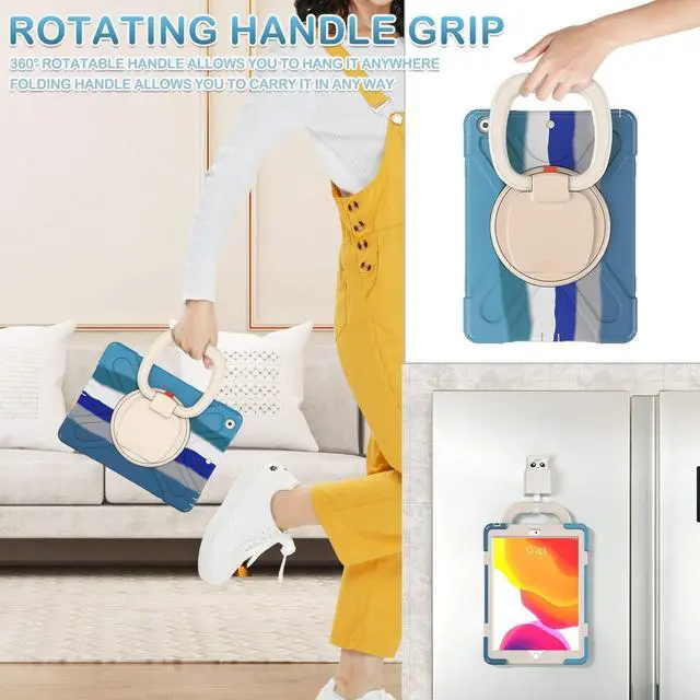 Alt view image 4 of 5 - BATYUE for iPad 9th/ 8th/ 7th Generation Case (iPad 10.2 inch Rugged Case 2021/2020/2019) with Screen Protector, Rotating Stand/Pencil Holder/Carrying Shoulder Strap (Colourful Blue)