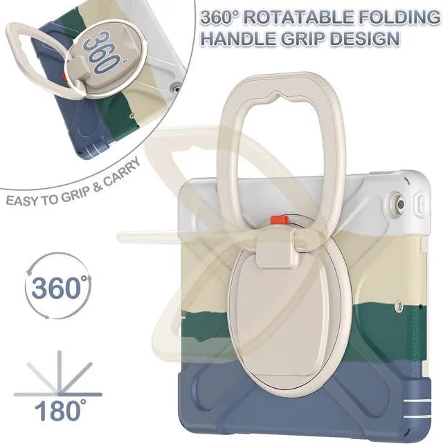 Alt view image 2 of 5 - BATYUE iPad 9th/ 8th/ 7th Generation Case (iPad 10.2 inch Rugged Case 2021/2020/2019) with Screen Protector, Rotating Stand/Pencil Holder/Carrying Shoulder Strap (Colourful Green)