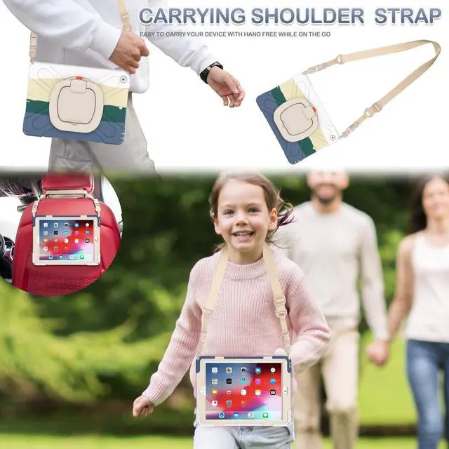 Alt view image 5 of 5 - BATYUE iPad 9th/ 8th/ 7th Generation Case (iPad 10.2 inch Rugged Case 2021/2020/2019) with Screen Protector, Rotating Stand/Pencil Holder/Carrying Shoulder Strap (Colourful Green)