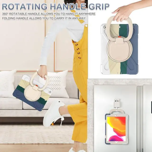 Alt view image 4 of 5 - BATYUE iPad 9th/ 8th/ 7th Generation Case (iPad 10.2 inch Rugged Case 2021/2020/2019) with Screen Protector, Rotating Stand/Pencil Holder/Carrying Shoulder Strap (Colourful Green)