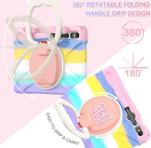 Alt view image 3 of 5 - BATYUE Galaxy Tab S9 Case - Protective Case for 11-inch Galaxy Tab S9 / Galaxy Tab S8 / Galaxy Tab S7 and Galaxy Tab S9 FE 10.9-inch with Pencil Holder/Rotating Stand/Shoulder Strap - Colourful Pink