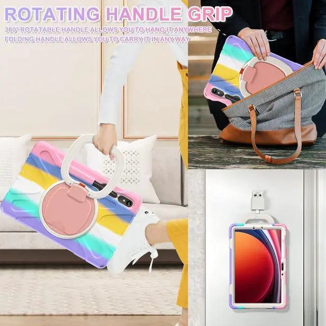Alt view image 4 of 5 - BATYUE Galaxy Tab S9 Case - Protective Case for 11-inch Galaxy Tab S9 / Galaxy Tab S8 / Galaxy Tab S7 and Galaxy Tab S9 FE 10.9-inch with Pencil Holder/Rotating Stand/Shoulder Strap - Colourful Pink