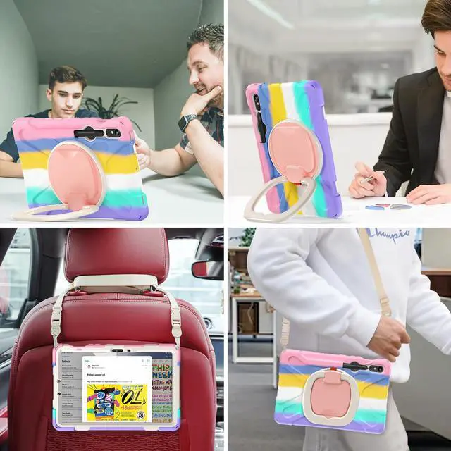 Alt view image 5 of 5 - BATYUE Galaxy Tab S9 Case - Protective Case for 11-inch Galaxy Tab S9 / Galaxy Tab S8 / Galaxy Tab S7 and Galaxy Tab S9 FE 10.9-inch with Pencil Holder/Rotating Stand/Shoulder Strap - Colourful Pink