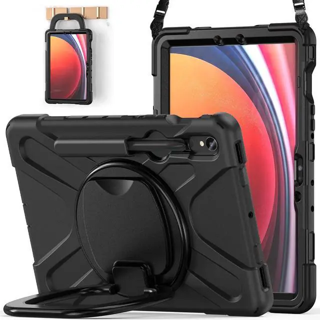 Main image of BATYUE Case for Samsung Galaxy Tab S9 FE 10.9" inch 2023, for Galaxy Tab S9 11" inch 2023, for Galaxy Tab S8/S7 Case with S Pen Holder/Rotating Stand/Shoulder Strap, Black