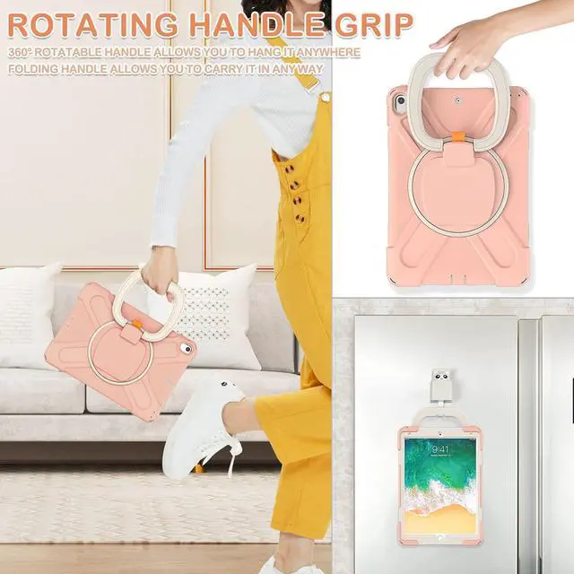 Alt view image 4 of 5 - BATYUE 10.5 inch Case for ipad pro 2017 Released/ipad Air 3rd Generation 2019 Released;Rugged Heavy Duty Protective Cover with Pencil Holder,360deg Swivel Stand,Shoulder Strap;for Kids (Rose Gold)