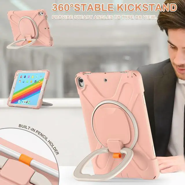 Alt view image 3 of 5 - BATYUE 10.5 inch Case for ipad pro 2017 Released/ipad Air 3rd Generation 2019 Released;Rugged Heavy Duty Protective Cover with Pencil Holder,360deg Swivel Stand,Shoulder Strap;for Kids (Rose Gold)