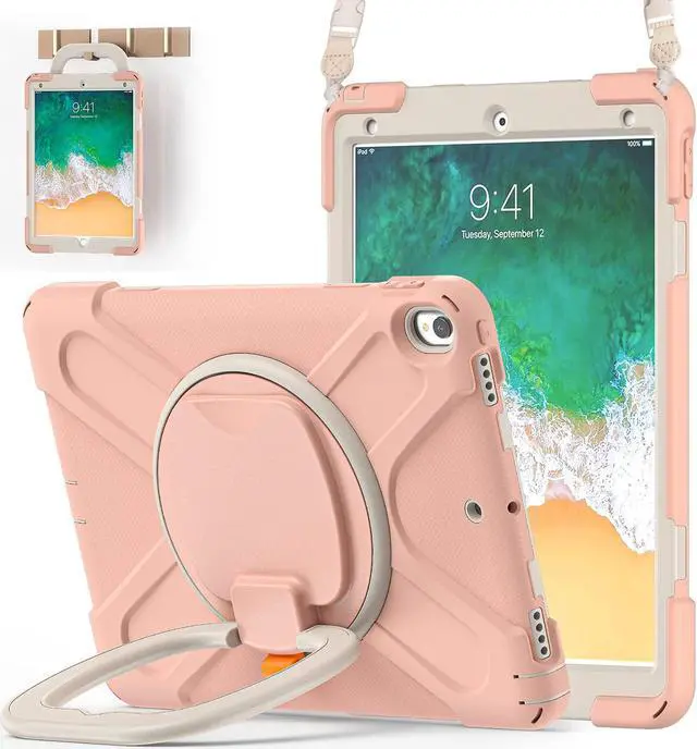 Main image of BATYUE 10.5 inch Case for ipad pro 2017 Released/ipad Air 3rd Generation 2019 Released;Rugged Heavy Duty Protective Cover with Pencil Holder,360deg Swivel Stand,Shoulder Strap;for Kids (Rose Gold)