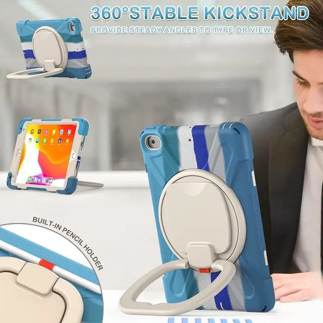 Alt view image 4 of 5 - BATYUE iPad Mini 5 Case,iPad Mini 4 Case, Heavy Shockproof Drop Case with Pencil Holder, 360deg Swivel Stand, Shoulder Strap;Cover for iPad Mini 5th/4th Generation 7.9 Inch;for Kids(Colourful Blue)