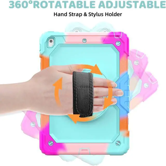 Alt view image 4 of 5 - BLOSOMEET iPad Case for 9th Gen 10.2 inch 2021/2020 for Kids with Tempered Glass Screen Protector | iPad 8th/7th Generation Case Cover 2019 w/Stand Pen Holder & Hand Shoulder Strap |Turquoise