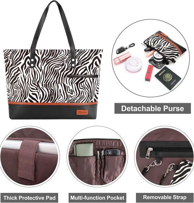 Alt view image 4 of 5 - Laptop Tote Bag for Women Large Canvas Womens Briefcase Waterproof Computer Bag Work Bags for Women Fits 15.6 inch Laptop