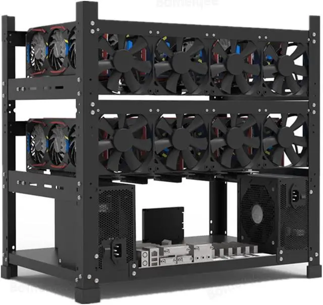 Main image of Mining Rig Frame for 12GPU, Steel Open Air Miner Mining Frame Rig Case, Support to Dual Power Supply for Crypto Coin Currency Bitcoin ETH ETC ZEC Mining Tools - Frame Only, Fans & GPU is not Included