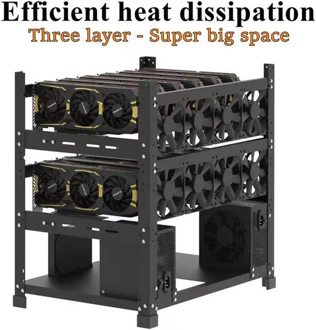 Alt view image 4 of 5 - Mining Rig Frame for 12GPU, Steel Open Air Miner Mining Frame Rig Case, Support to Dual Power Supply for Crypto Coin Currency Bitcoin ETH ETC ZEC Mining Tools - Frame Only, Fans & GPU is not Included