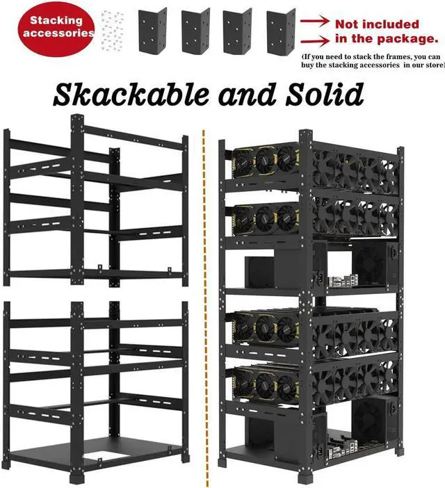 Alt view image 5 of 5 - Mining Rig Frame for 12GPU, Steel Open Air Miner Mining Frame Rig Case, Support to Dual Power Supply for Crypto Coin Currency Bitcoin ETH ETC ZEC Mining Tools - Frame Only, Fans & GPU is not Included