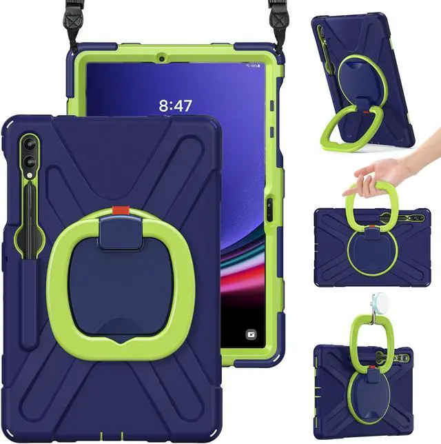 Main image of BRAECN Case for Samsung Galaxy Tab S9 FE+ Plus/ S9+/S8+/S7 FE/S7+ 12.4 Inch 2023, Heavy Duty Rugged Silicone Cover w/S Pen Holder, Handle Grip, Stable Kickstand, Shoulder Strap, Navy Green