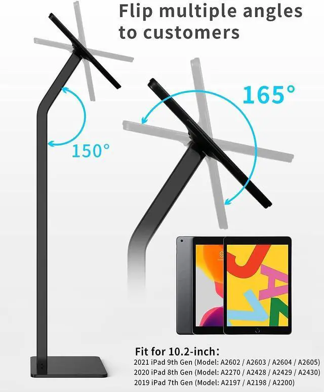 Alt view image 2 of 5 - CarrieCathy Anti-Theft Security Kiosk POS Floor Stand Holder Enclosure for 10.2" 2021 iPad 9th Gen 2020 iPad 8th Gen 2020 iPad 8th Gen 2019 iPad 7th Gen, Flip & 360deg Swivel Design