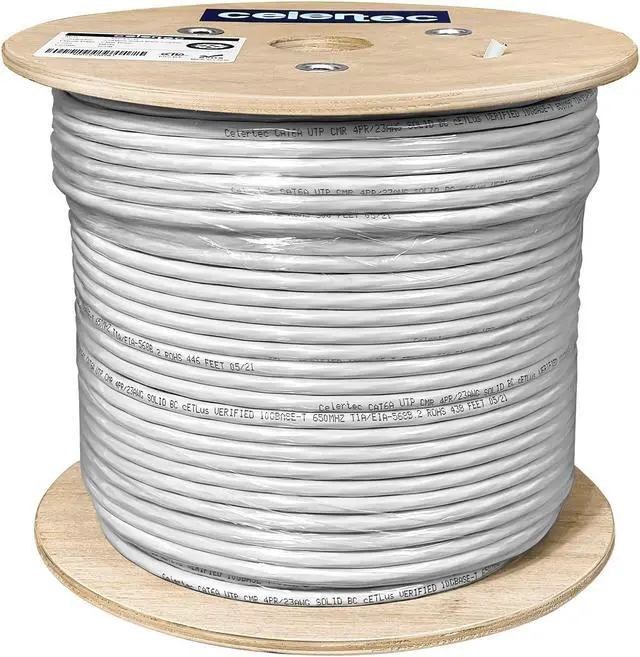 Alt view image 5 of 5 - celertec CAT6A Ethernet Cable, 500ft, 23AWG Solid Bare Copper, UTP Unshielded Twisted Pair, CMR Riser Rated &ETL Listed, 650Mhz/10 Gigabit Network Speed, Category6 Augmented, Bulk Ethernet Cable-White