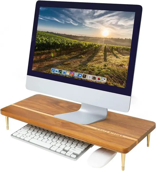 Alt view image 3 of 5 - Monitor Stand Wood Riser Computer Monitor A Sturdy Computer Stand to Elevate Your Screen and Reduce Eye Strain and Maintain Body Position (Walnut Wood)