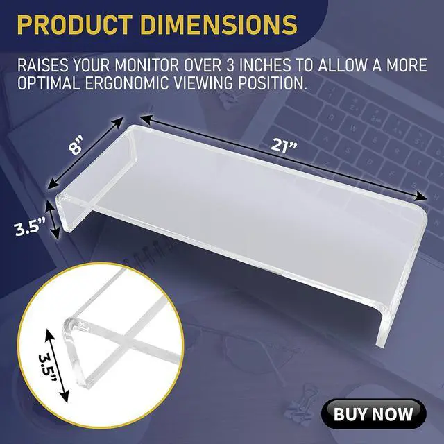Alt view image 5 of 5 - Dasher Products Acrylic Laptop Stand with Matching Pen Holder, Contemporary Design, Ergonomic Viewing Position, Raises Monitor 3 inches, 12mm Thick Clear Acrylic, No More Clutter