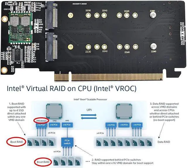 Alt view image 3 of 5 - Chenyang M.2 NVME Gen 3.0 Adapter M.2 NVME AHCI X4 to PCIE Express 3.0 Gen3 X16 Raid Card VROC Raid0 Hyper Adapter