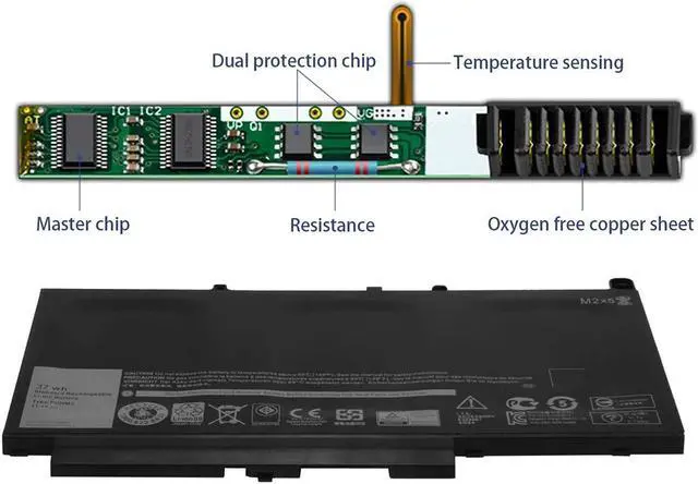 Alt view image 3 of 5 - Hubei PDNM2 0PDNM2 579TY 0579TY F1KTM 0F1KTM V6VMN 0V6VMN J60J5 Laptop Battery Replacement for Dell Latitude 12 E7270 P26S001 E7470 P61G001 Series Ultrabook Notebook (11.1V 37Wh)