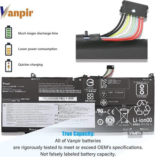 Alt view image 3 of 5 - VANPIR L17C4PB0 Laptop Battery, 7.68V 45Wh 5928mAh Compatible with Lenovo Flex 6-14IKB 14ARR 530S-14ARR 530S-14IKB 530S-15IKB Series Notebook L17M4PB0 L17C4PB2 L17M4PB2 5B10Q16066 5B10Q16067
