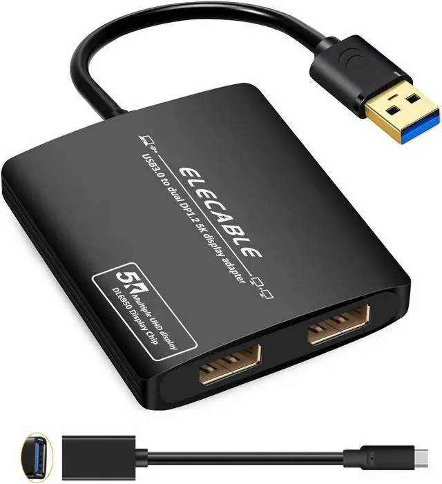 Main image of USB 3.0 to Dual DisplayPort Adapter - 5K+5K@60Hz Ultra HD - Built-in DisplayLink DL6950 Chip - Extend Screen to Multiple Monitor TV Compatible with Windows,Mac OS,Android,Chrome OS,Ubuntu (DP+DP)
