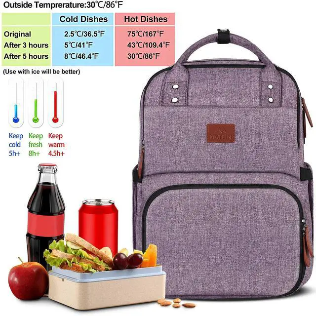 Alt view image 2 of 5 - MATEIN Laptop Backpack with Lunch Box, Insulated Women Backpacks with Cooler Compartment, 15.6 inch Water Resistent Tote Food Bag with USB Charging Port for College Beach Camping Picnics Hiking