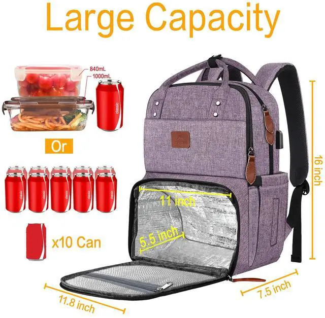 Alt view image 3 of 5 - MATEIN Laptop Backpack with Lunch Box, Insulated Women Backpacks with Cooler Compartment, 15.6 inch Water Resistent Tote Food Bag with USB Charging Port for College Beach Camping Picnics Hiking