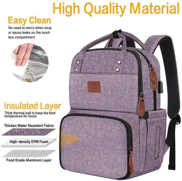 Alt view image 4 of 5 - MATEIN Laptop Backpack with Lunch Box, Insulated Women Backpacks with Cooler Compartment, 15.6 inch Water Resistent Tote Food Bag with USB Charging Port for College Beach Camping Picnics Hiking